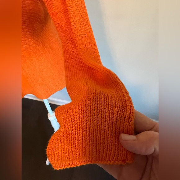 Vince Slub Linen Orange Double V-Neck Sweater Size XS - Picture 6 of 13